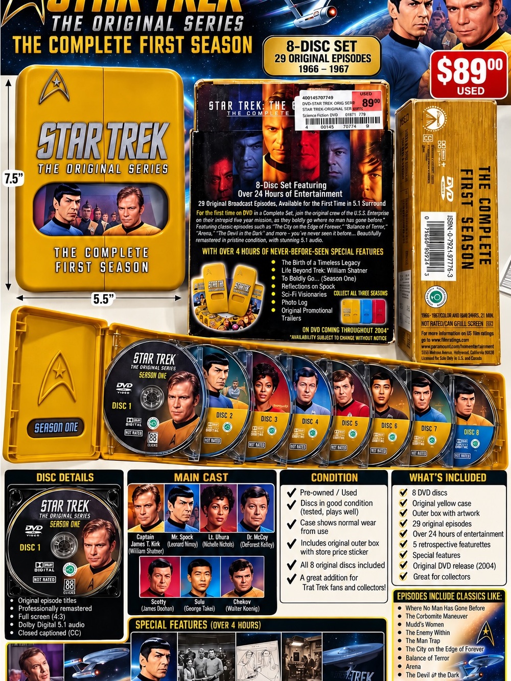 Star Trek:includes 8DVD DiscsThe Original Series– Complete First Season DVD Set